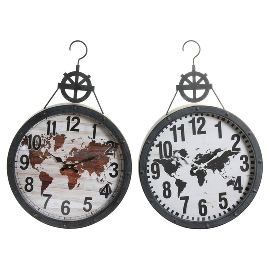 Väggklocka DKD Home Decor Glas Järn Världskarta
