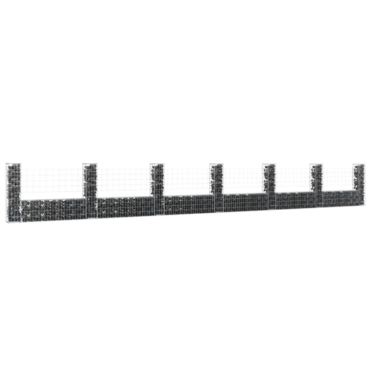 U-formad Gabionkorg med 7 stolpar järn 740x20x100 cm