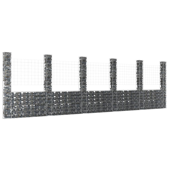 U-formad gabionkorg med 6 stolpar järn 620x20x200 cm