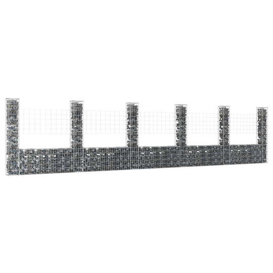 U-formad gabionkorg med 6 stolpar järn 620x20x150 cm