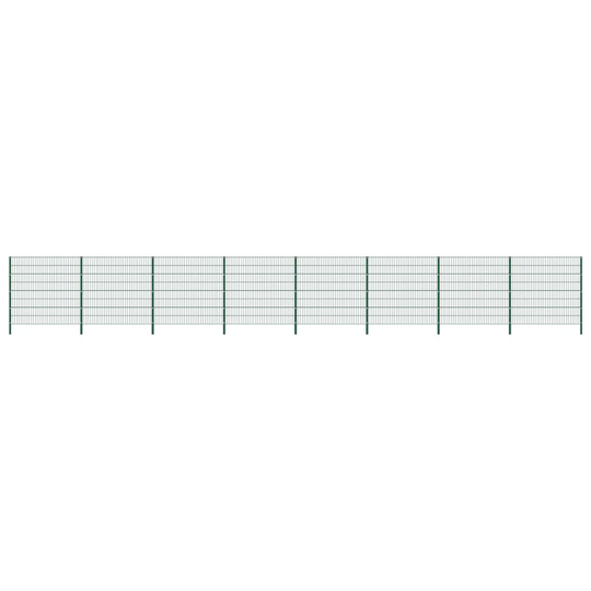 vidaXL Stängselpanel med stolpar järn 13,6x1,6 m grön