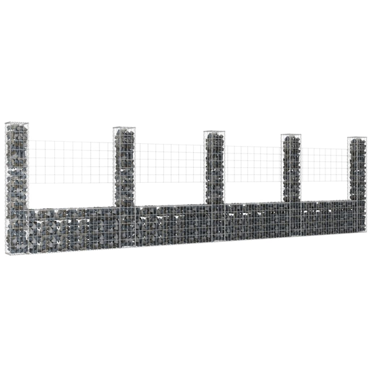 U-formad gabionkorg med 5 stolpar järn 500x20x150 cm