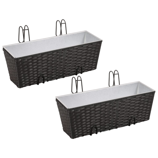 vidaXL Blomlåda för balkong 2-pack konstrotting/zink svart 50cm