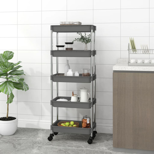 vidaXL Rullvagn 5 våningar grå 40x22x116 cm järn och ABS