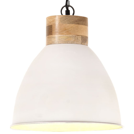 Hänglampa industriell vit järn & massivt trä 46 cm E27