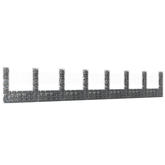 U-formad gabionkorg med 8 stolpar järn 860x20x150 cm