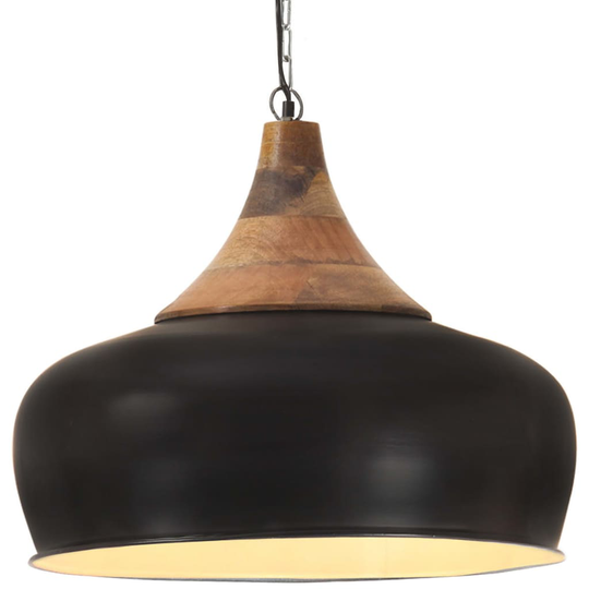 Hänglampa industriell svart järn & massivt trä 45 cm E27