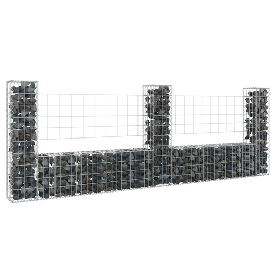 U-formad gabionkorg med 3 stolpar järn 260x20x100 cm