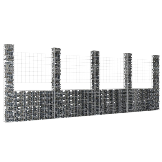 U-formad gabionkorg med 5 stolpar järn 500x20x200 cm