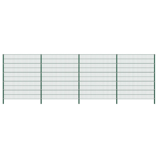 Stängselpanel med stolpar järn 6,8x2 m grön