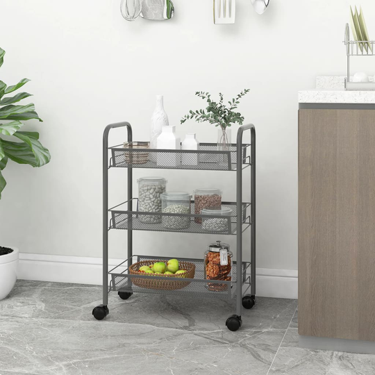 vidaXL Rullvagn 3 våningar grå 46x26x64 cm järn