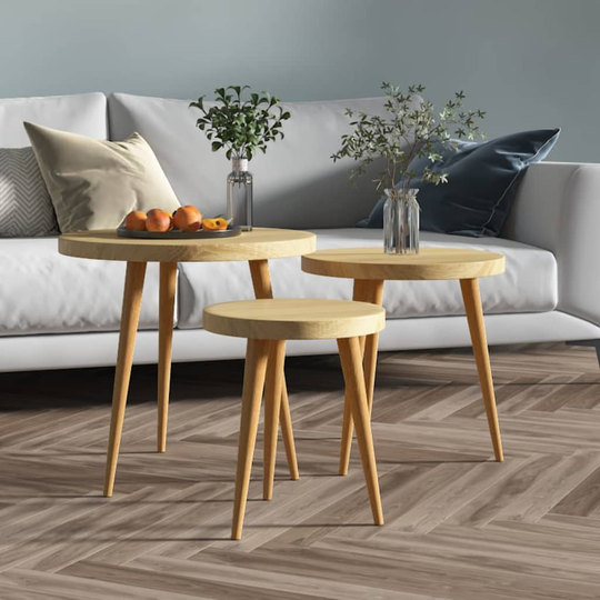 Sidobord 3 delar ljusbrun MDF och järn