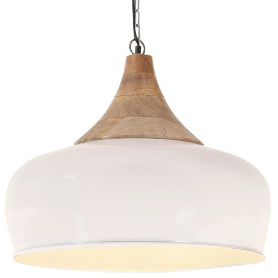 Hänglampa industriell vit järn & massivt trä 45 cm E27