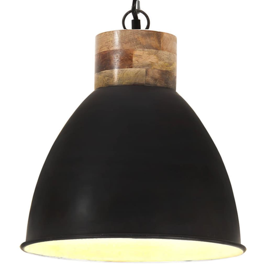 Hänglampa industriell svart järn & massivt trä 46 cm E27