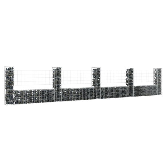 U-formad gabionkorg med 5 stolpar järn 500x20x100 cm