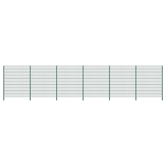 Stängselpanel med stolpar järn 10,2x2 m grön
