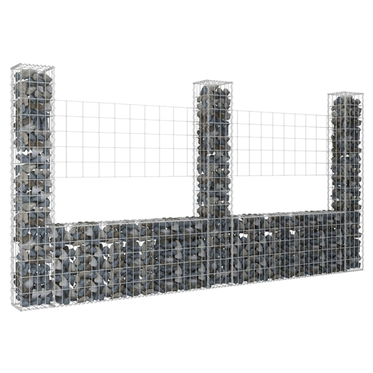 U-formad gabionkorg med 3 stolpar järn 260x20x150 cm