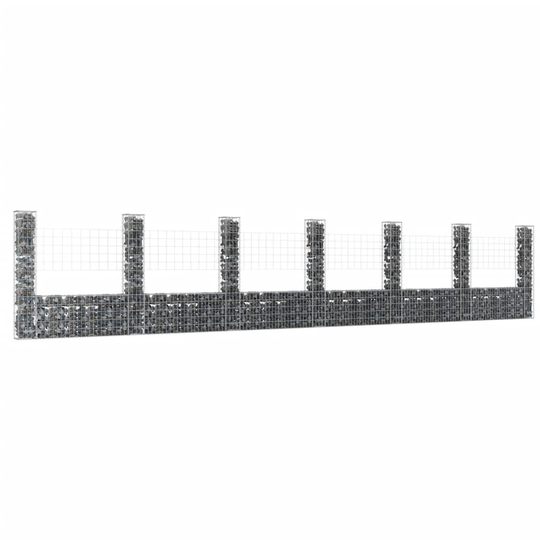 U-formad Gabionkorg med 7 stolpar järn 740x20x150 cm