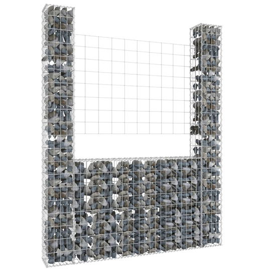 U-formad Gabionkorg med 2 stolpar järn 140x20x200 cm
