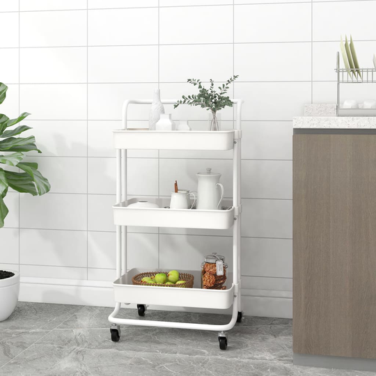 vidaXL Rullvagn 3 våningar vit 42x25x83,5 cm järn och ABS
