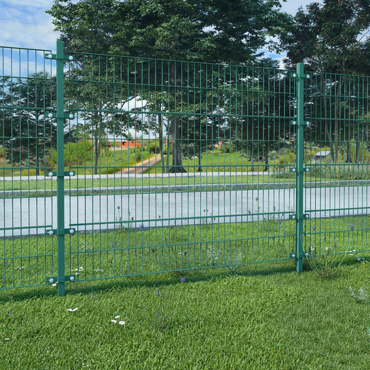 Stängselpanel med stolpar pulverlackerat järn 6x1,6 m grön