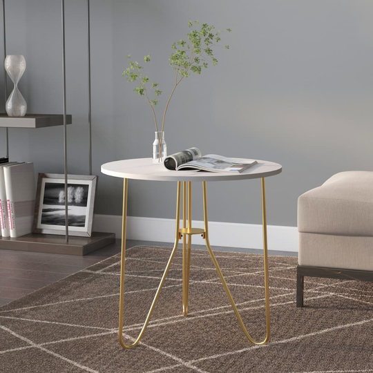 Tebord guld och vit marmor 48 cm MDF och järn