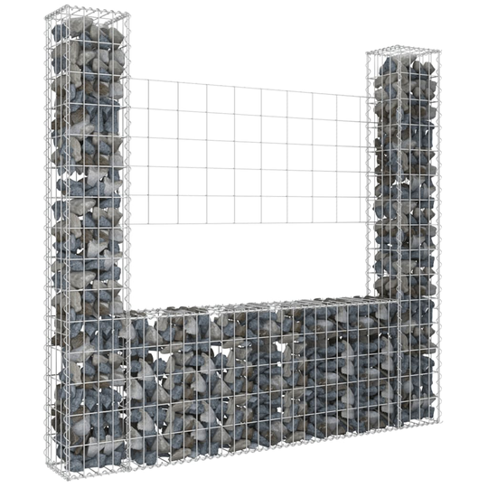 U-formad Gabionkorg med 2 stolpar järn 140x20x150 cm