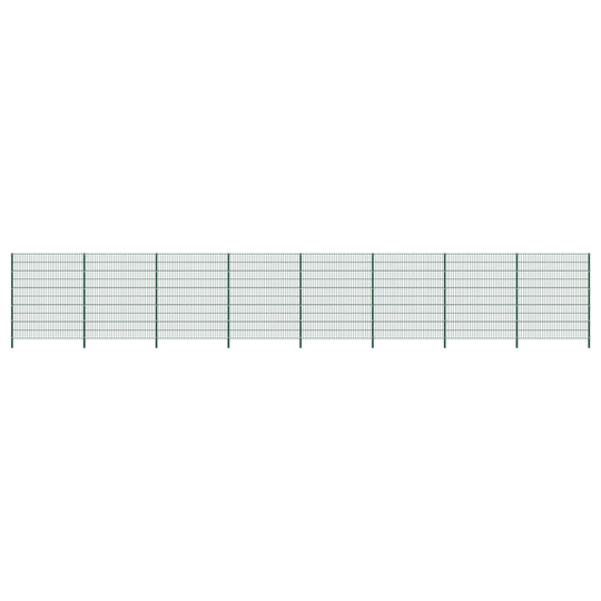 Stängselpanel med stolpar järn 13,6x2 m grön